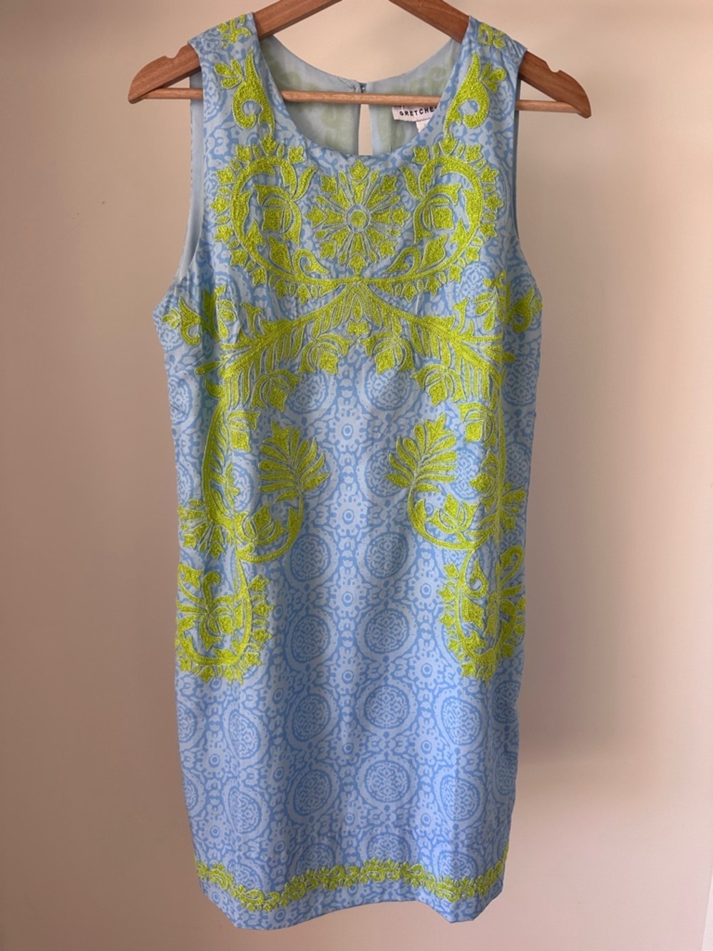 Gretchen Scott Light Blue Dress with Lime Green Embroidery - Picture 2 of 9